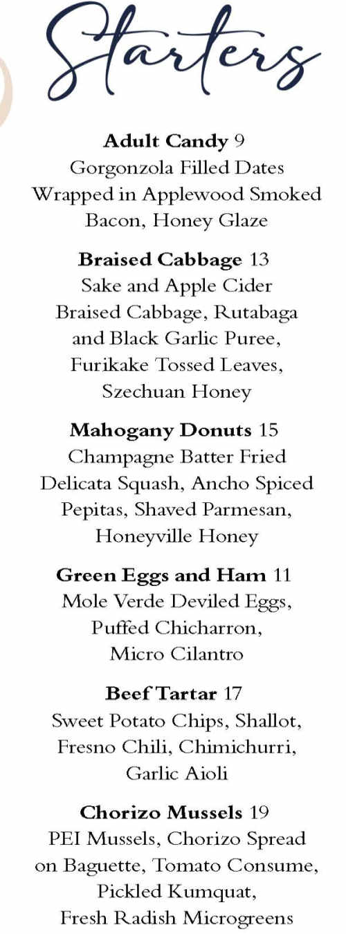 Mahogany Grille menu page 1