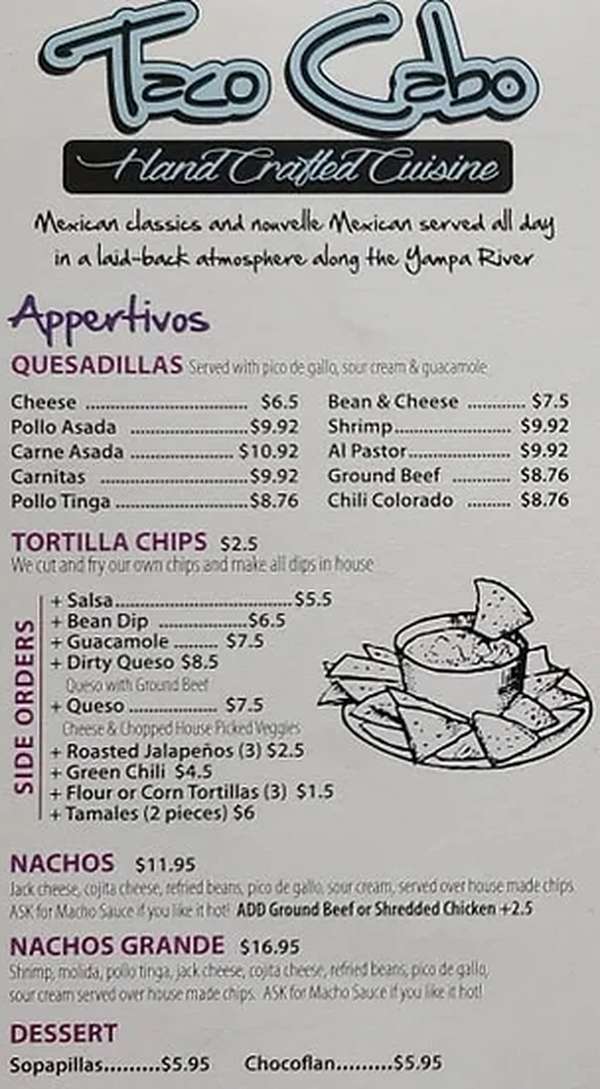 Taco Cabo menu page 1