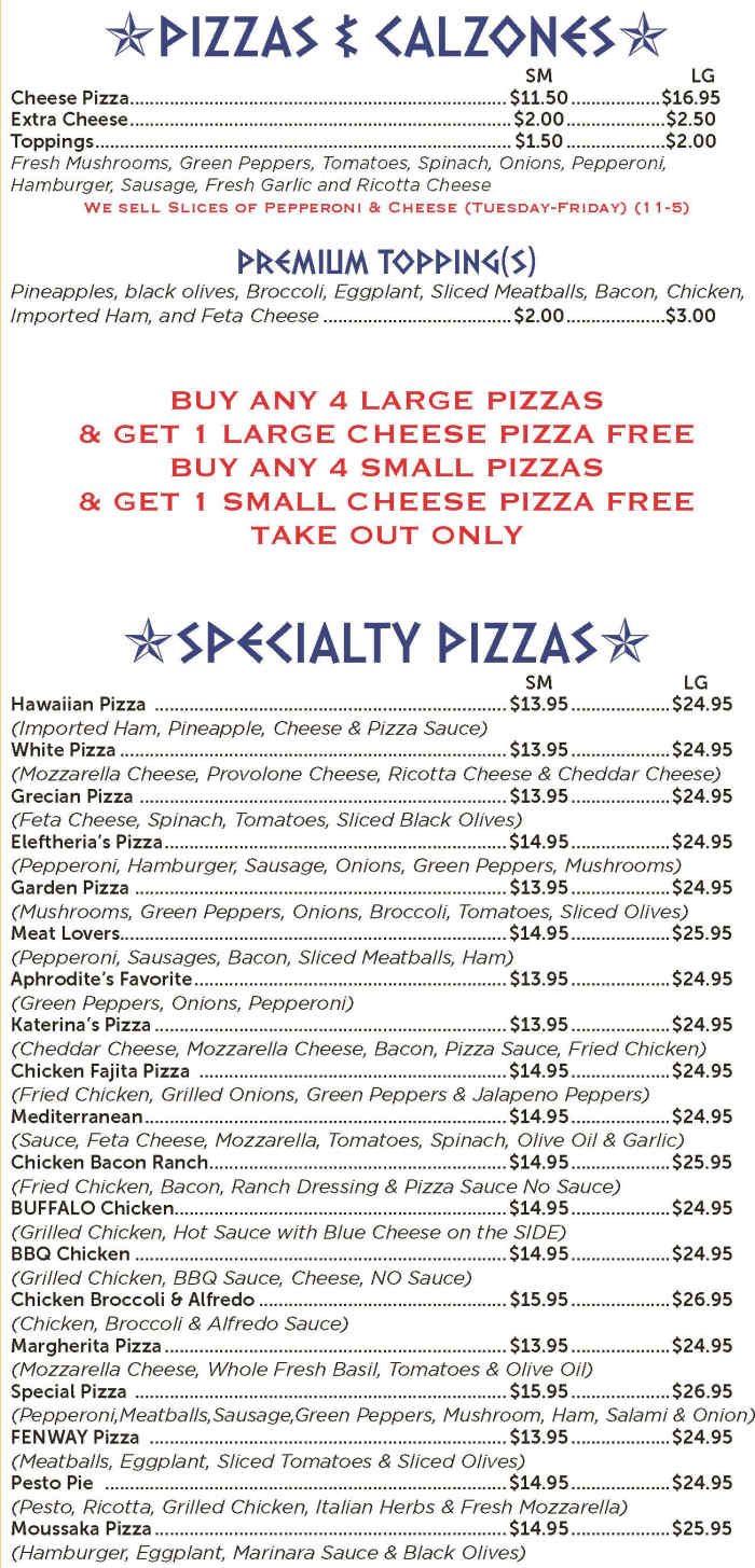 Papa's Pizza menu page 1