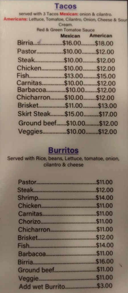 Taco Express Lower Keys menu page 1