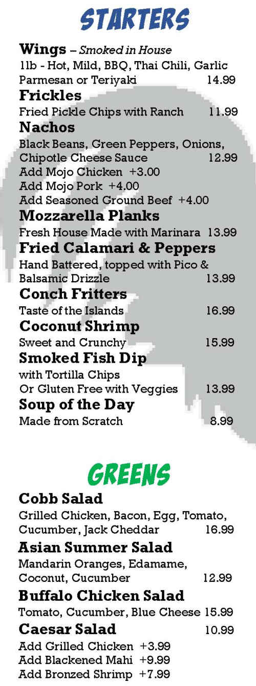 Big Pine Rooster menu page 1