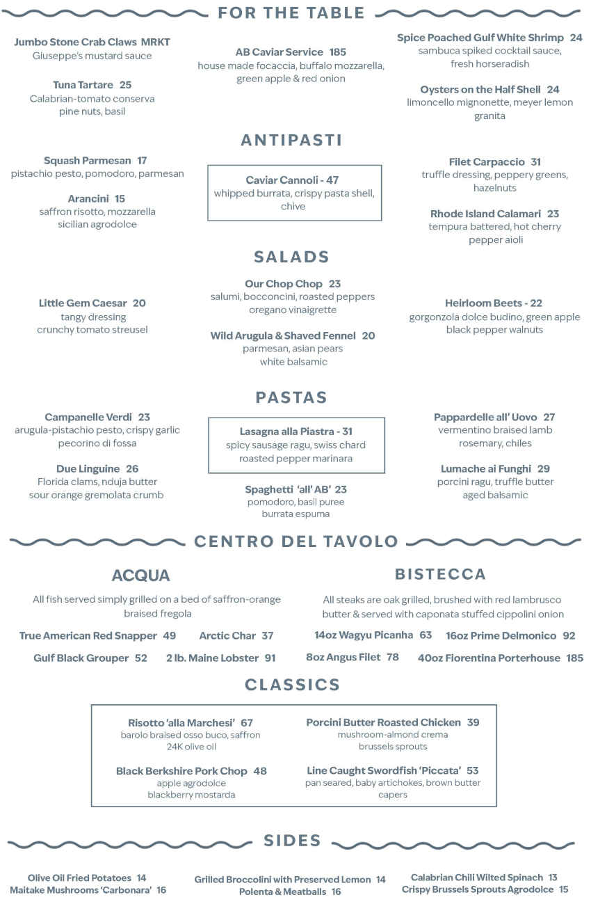 Acqua Bistecca menu page 1