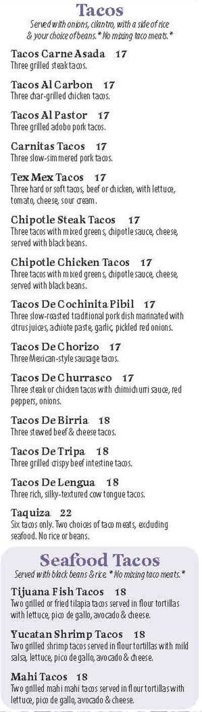 La Catrina Mexican menu page 1