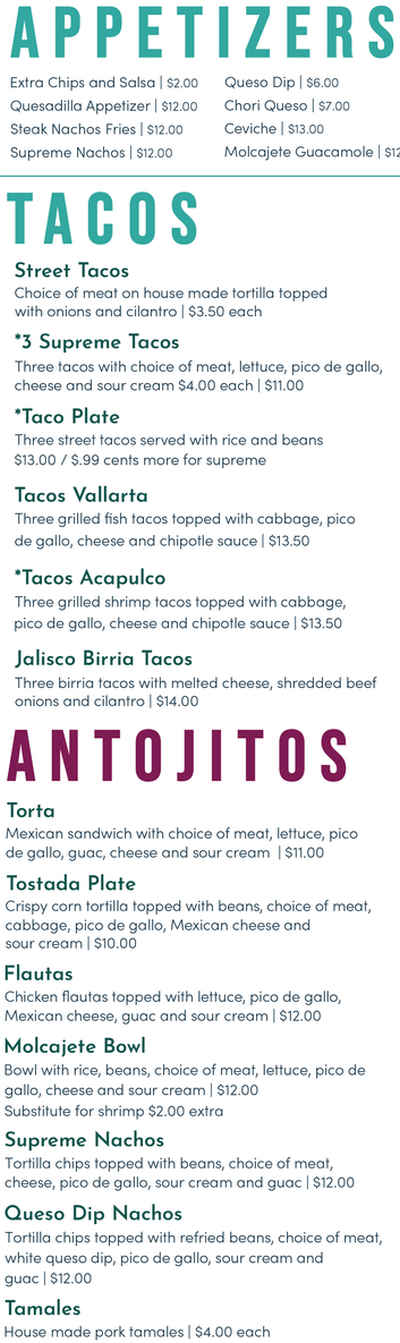 Mexico's Grill menu page 1