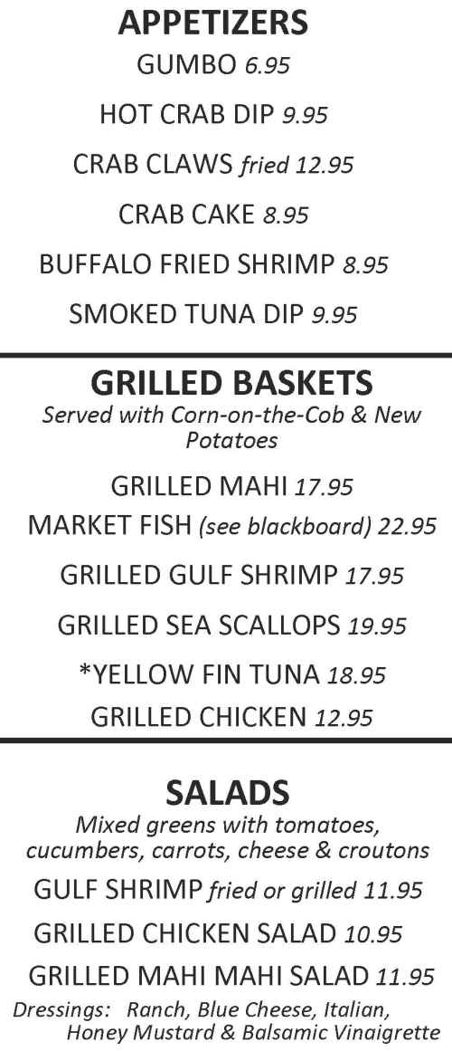Dewey Destin's menu page 1