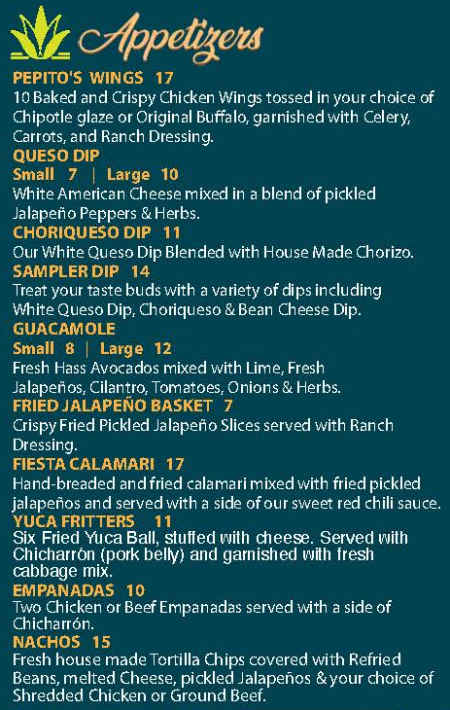 Pepitos Mexican menu page 1