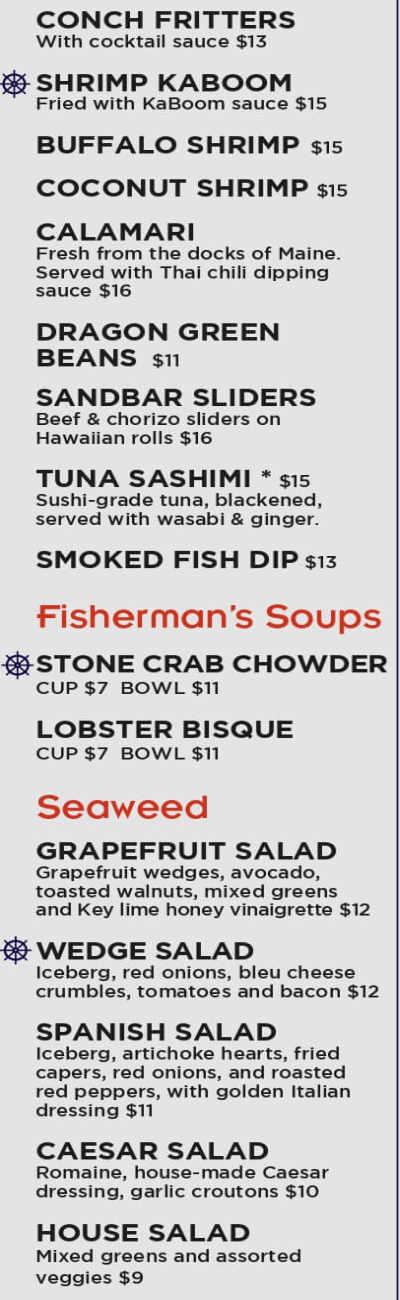 Captain Craig's menu page 1