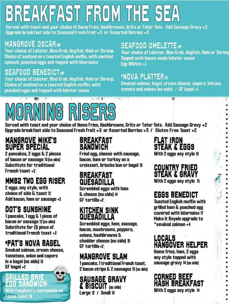 Mangrove Mike's menu page 1