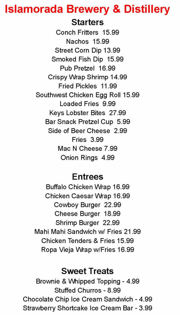Islamorada Brewery menu page 1