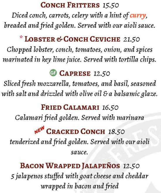 Key Largo Conch House menu page 1