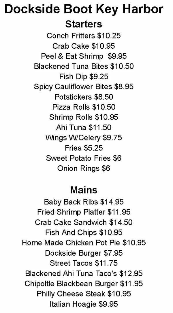 Dockside Boot Key Harbor menu page 1