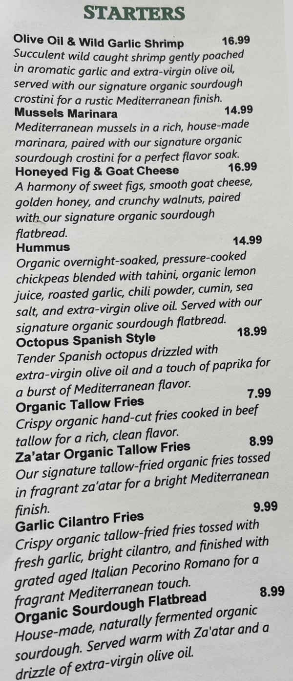 BelAroma Mediterranean Bistro menu page 1