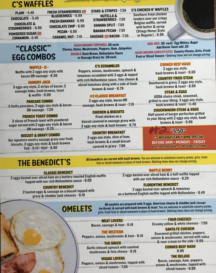 C's Waffles-Beachside menu page 1