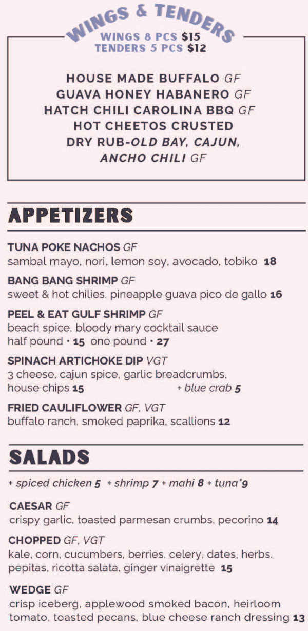 Bounce Beach menu page 1