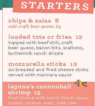 Laguna's Beach Bar & Grill menu page 1