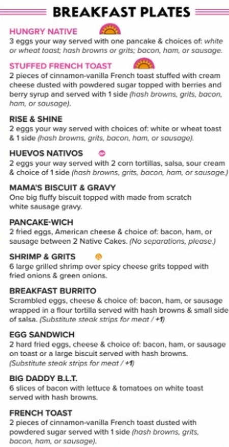 Native Cafe menu page 1