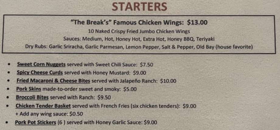 The Break menu page 1