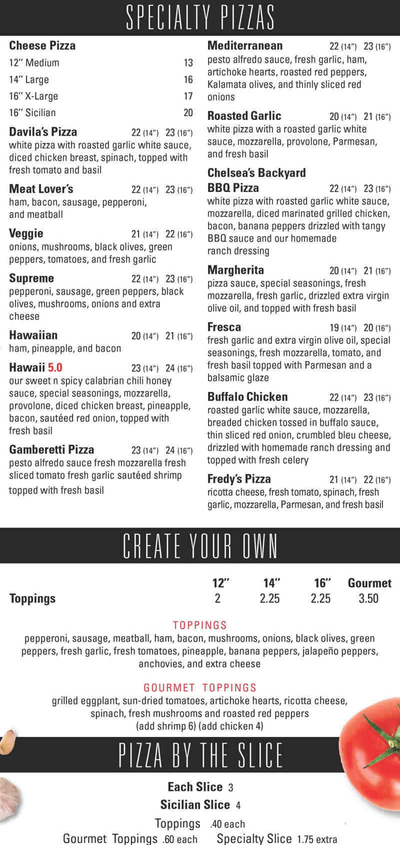 Davila's Pizza Oslo menu page 1