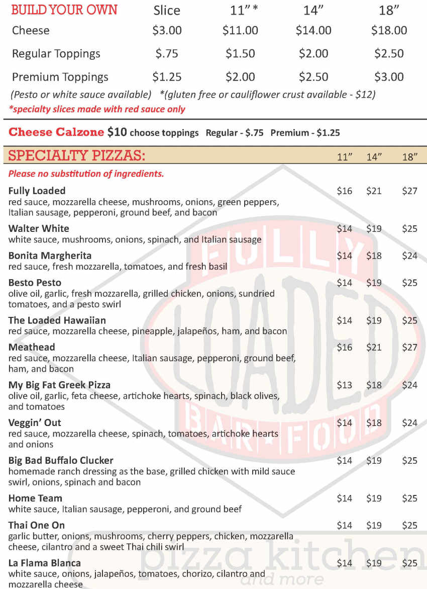 Fully Loaded Pizza Co menu page 1
