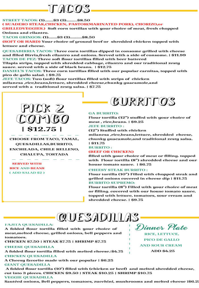 Garfias Mexican menu page 1
