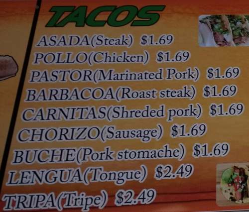 Taqueria Juaritos menu page 1
