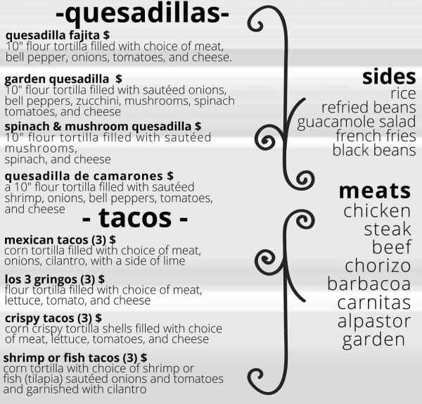 Agua Linda Mexican menu page 1