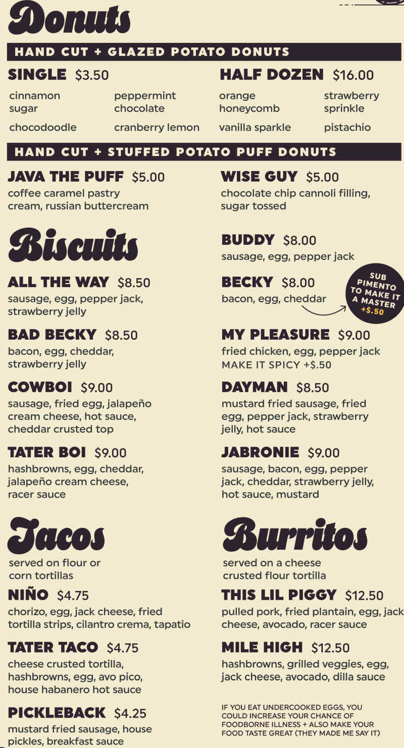 Cafe Racer menu page 1