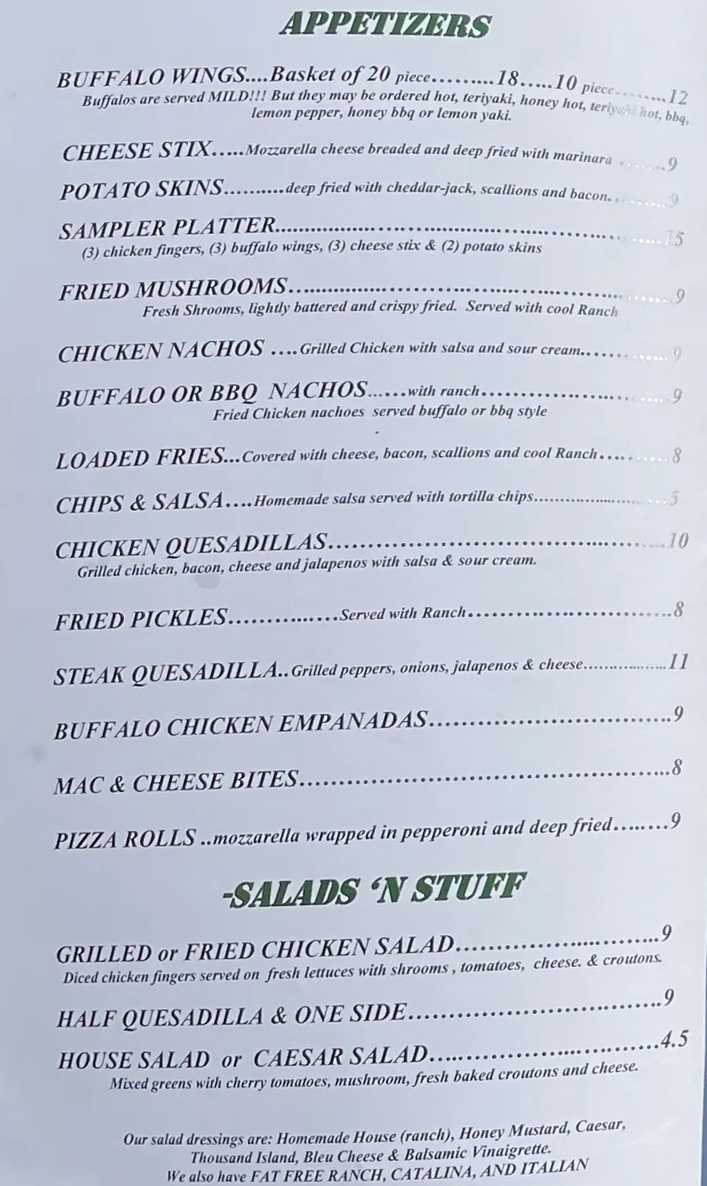 Dingus Magee's menu page 1