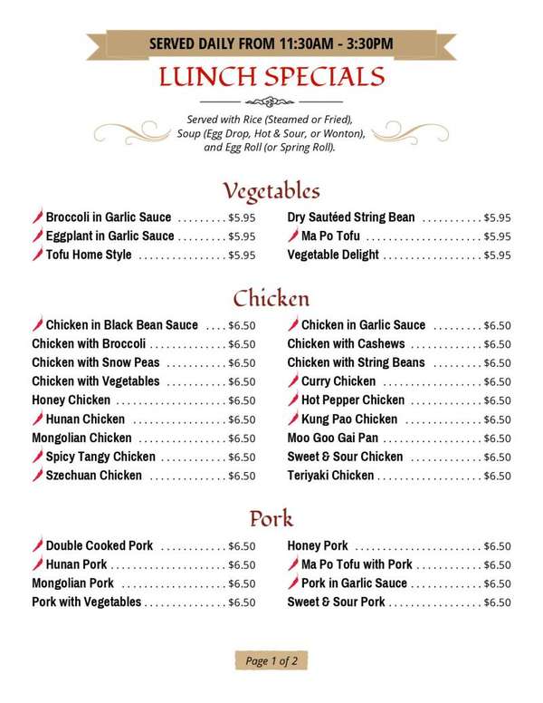 Southern Palace Menu, Statesboro, GA