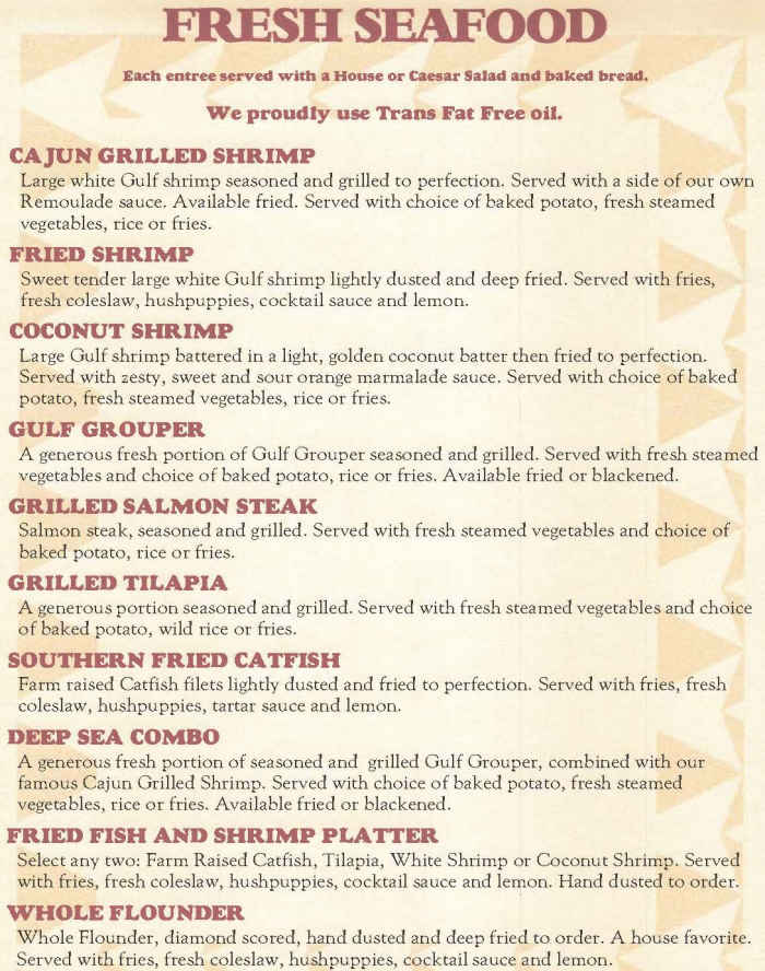 Austin's Cattle Company Menu, Valdosta, GA
