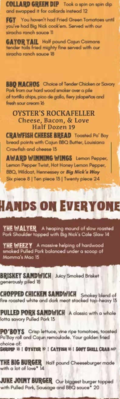Big Nick's menu page 1
