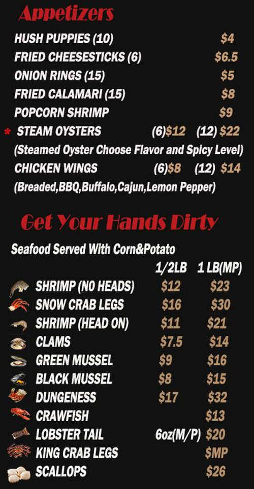 Cajun Wild Crab menu page 1