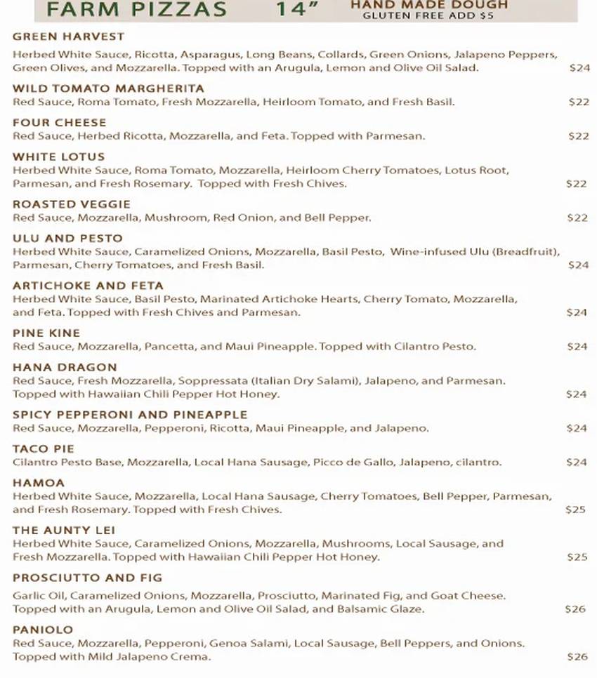 Hana Farms menu page 1