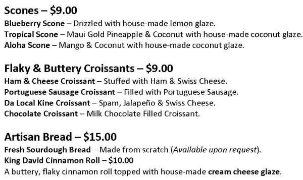 Papi's Ohana menu page 1