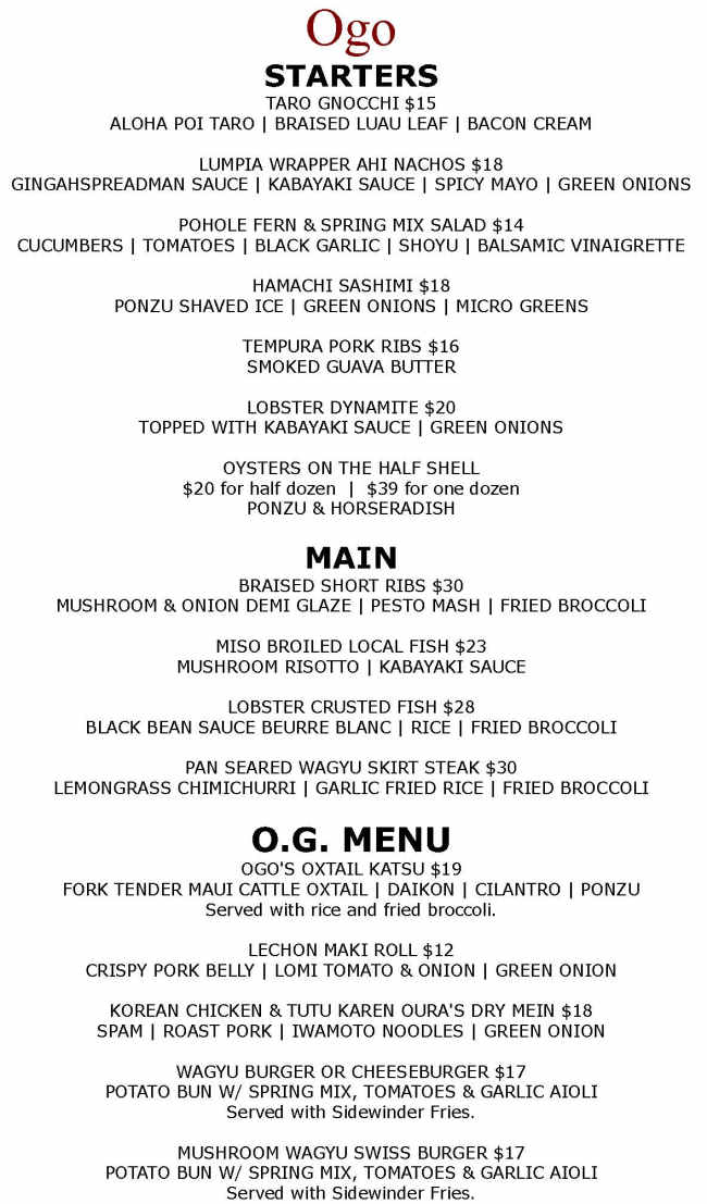 Ogo menu page 1