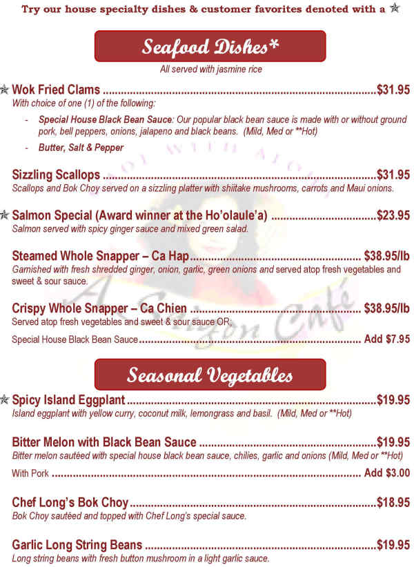 A Saigon Cafe menu page 1