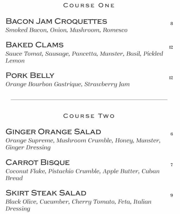 Table 1912 menu page 1