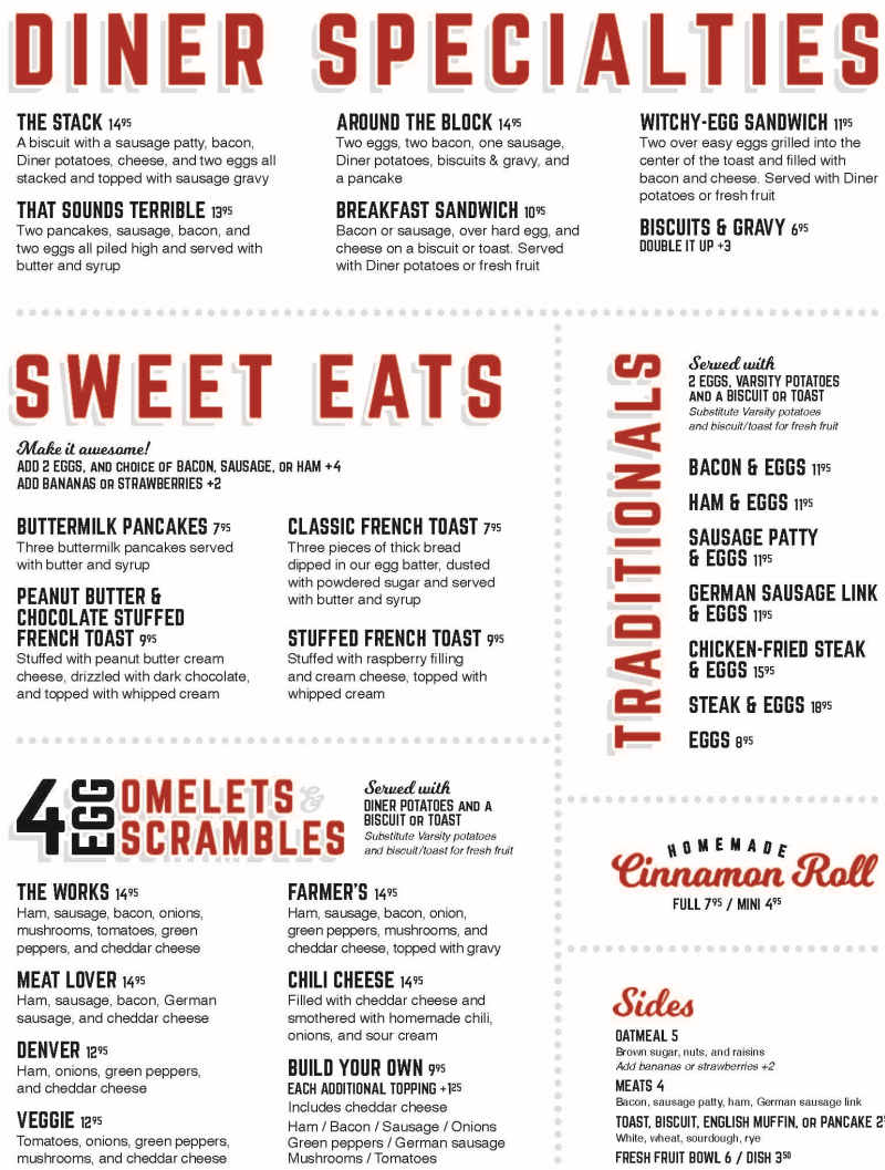 The Diner menu page 1