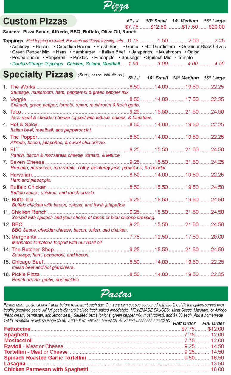 Gelsosomo's Pizzeria menu page 1