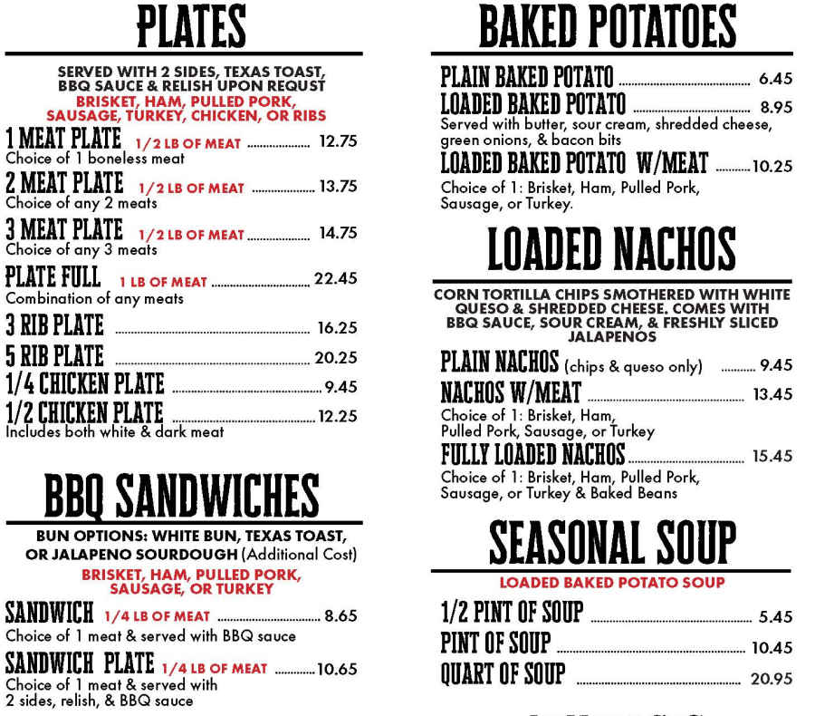 Hot Rod BBQ menu page 1