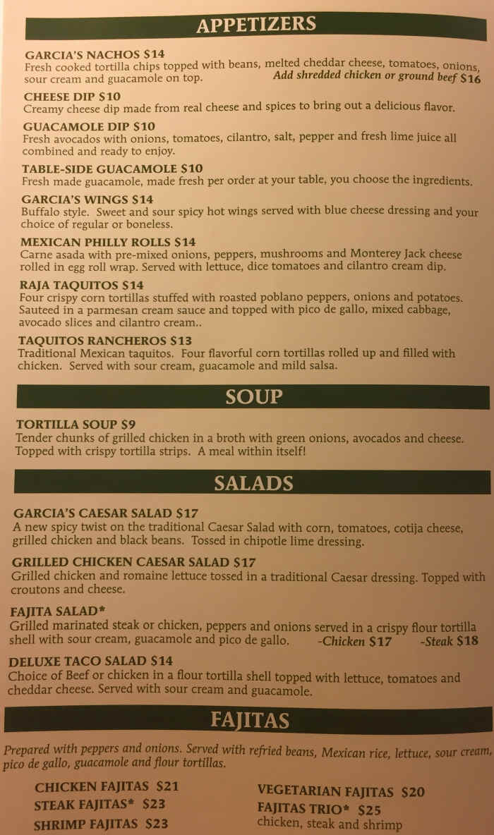 Garcia's Mexican Menu, Amherst, MA