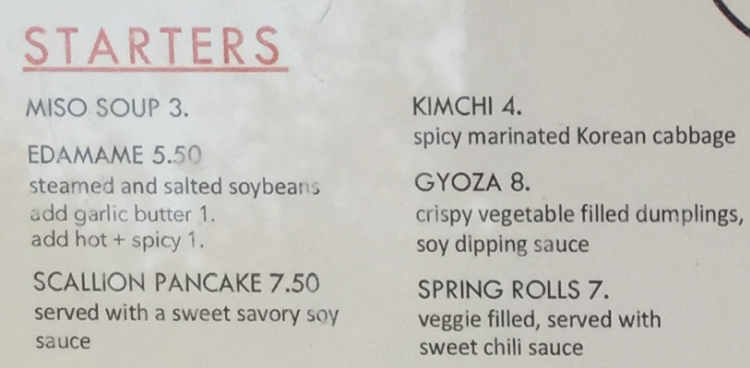 IYA Sushi & Noodle Kitchen menu page 1