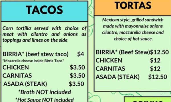 Taqueria Del Pueblo menu page 1