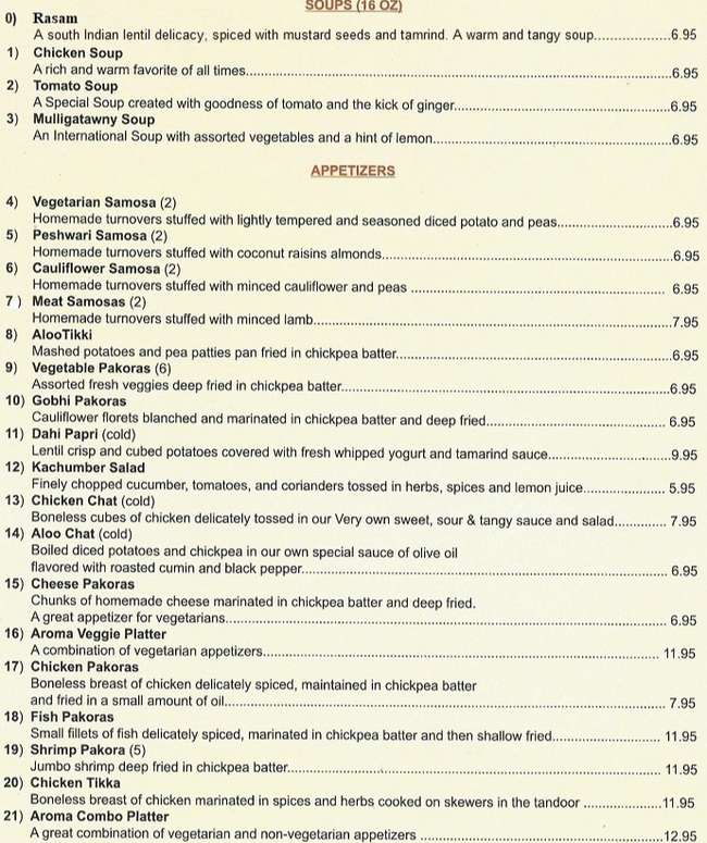 Aroma Bar & Grill menu page 1