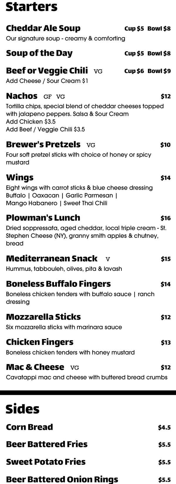 Barrington Brewery menu page 1