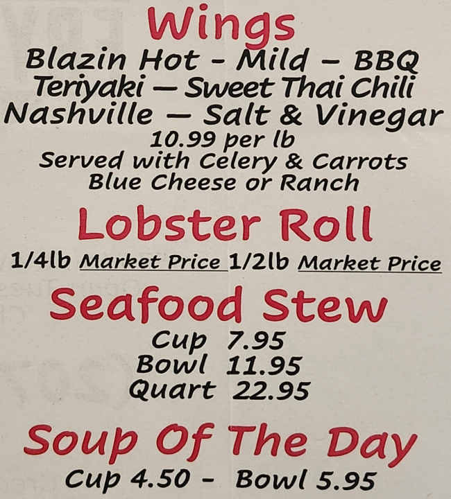 Frye House menu page 1