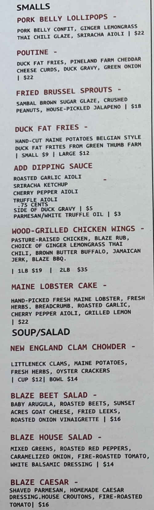 Blaze Bangor menu page 1