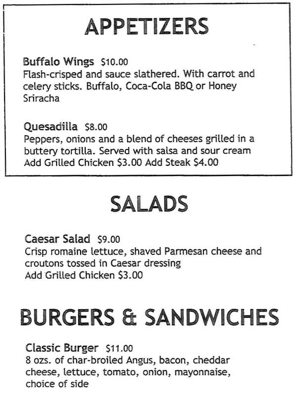 Pete & Larry's menu page 1