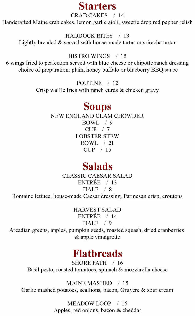Bistro on Eden menu page 1