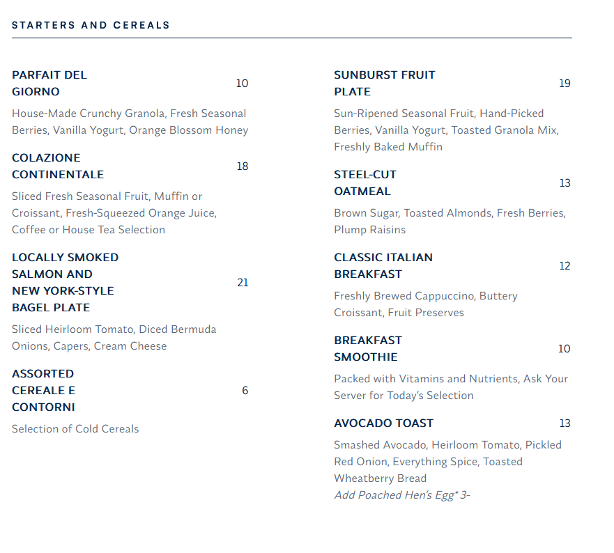 La Bella Vita menu page 1